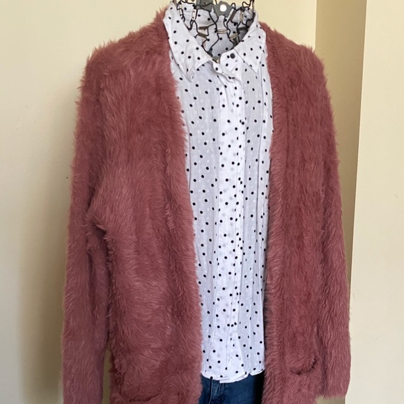 Free People Fuzzy Faux Fur Sweater Size L Dusty Pink - Picture 2 of 6